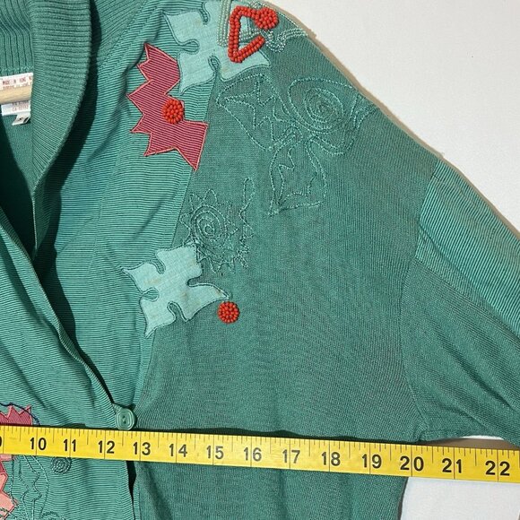 Vintage Marc D’alcy Sweater 80s Women’s Embroidery Embellished Size Small Green - Picture 4 of 12